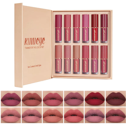 KIMIEYE 12 Colors Matte Liquid Lipstick Kit Long Lasting Lip Tint Waterproof Lip Stain Non-Stick Cup Quick-dry Velvet Nude to Red Lipstick Makeup Set Up to 24H Wear (SET B)